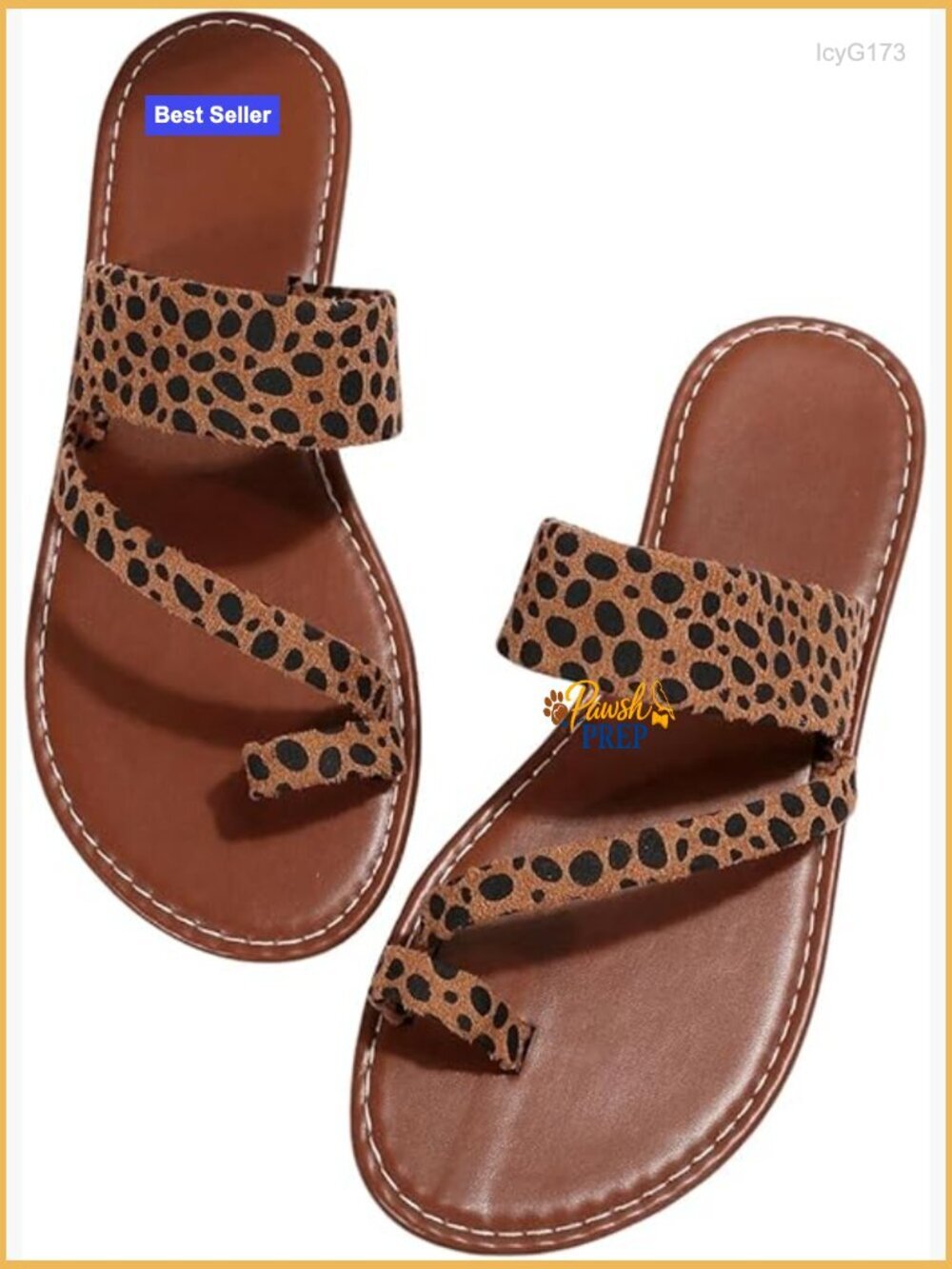 Cheetah Toe Ring Flat Sandals Open Toe Strappy Summer Slide Sandals